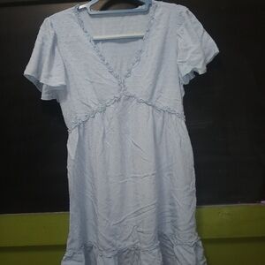 Chic Light Blue V-Neck Mini Dress